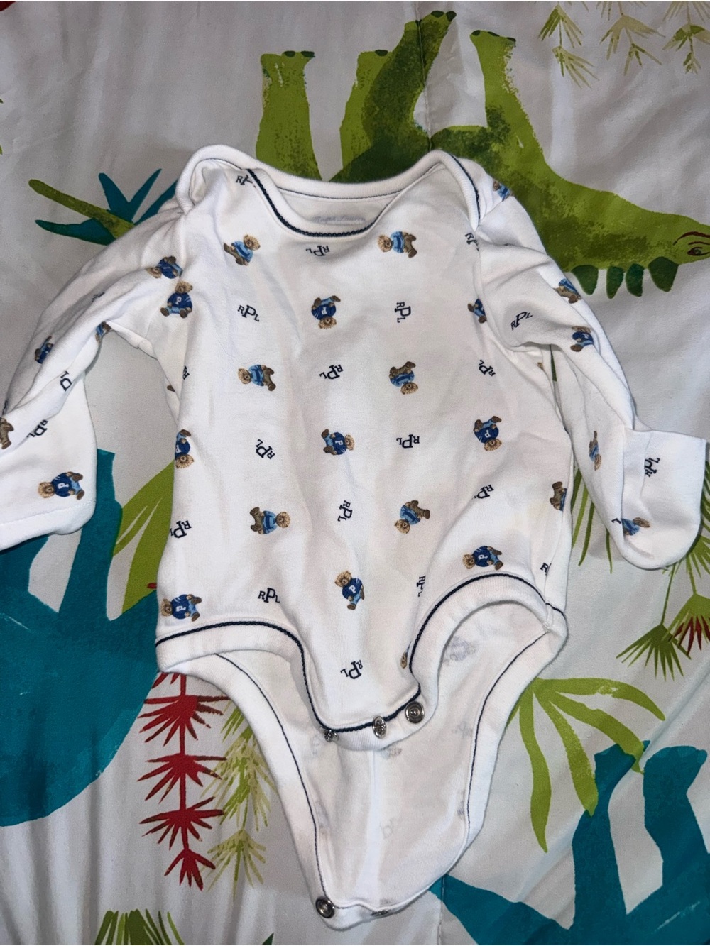 White Baby One-Piece Bodysuit with Teddy Print
